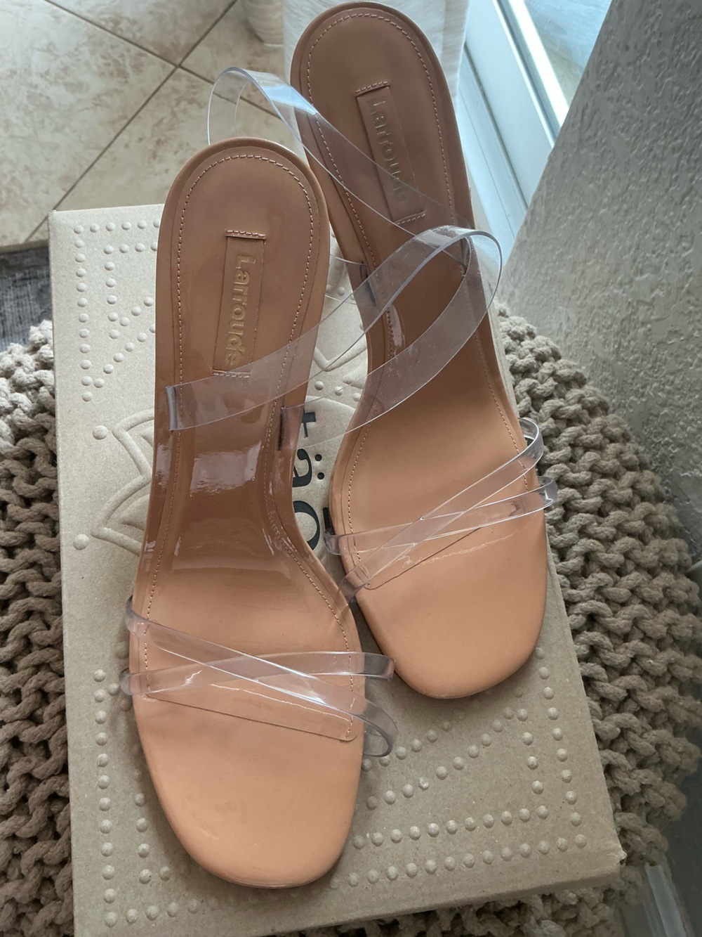 Larroude Clear-Strap Nude Heeled Sandals